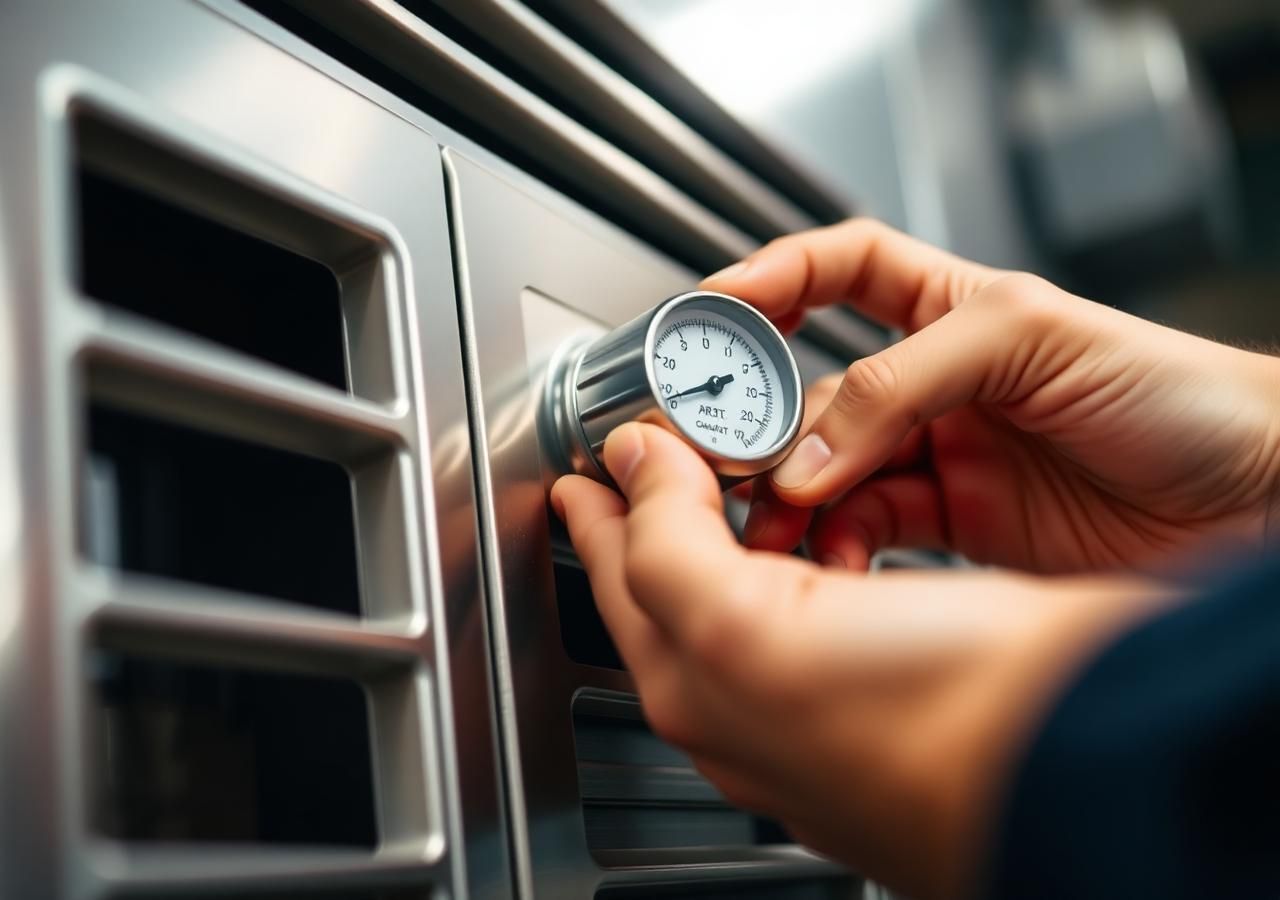 Technician taking an airflow reading at a ventilation grille